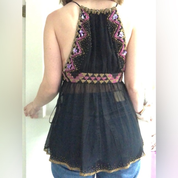Vintage Y2K luxury designer Matthew Williamson beaded sheer black tank - Picture 15 of 17
